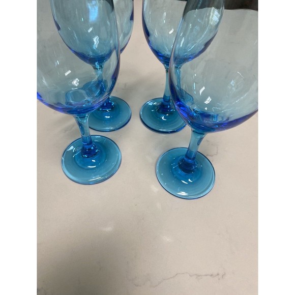 Set Of 4 Vintage Cristar Rioja Sky Blue Water Goblets-Wine Glasses 8 1/8” Tall - Picture 8 of 16